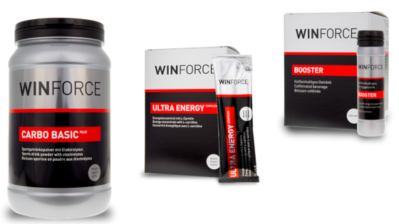 Winforce Products. Powder: Carbo Basic Plus, Gel: Ultra Energy Complex, Caffeine Shot: Booster